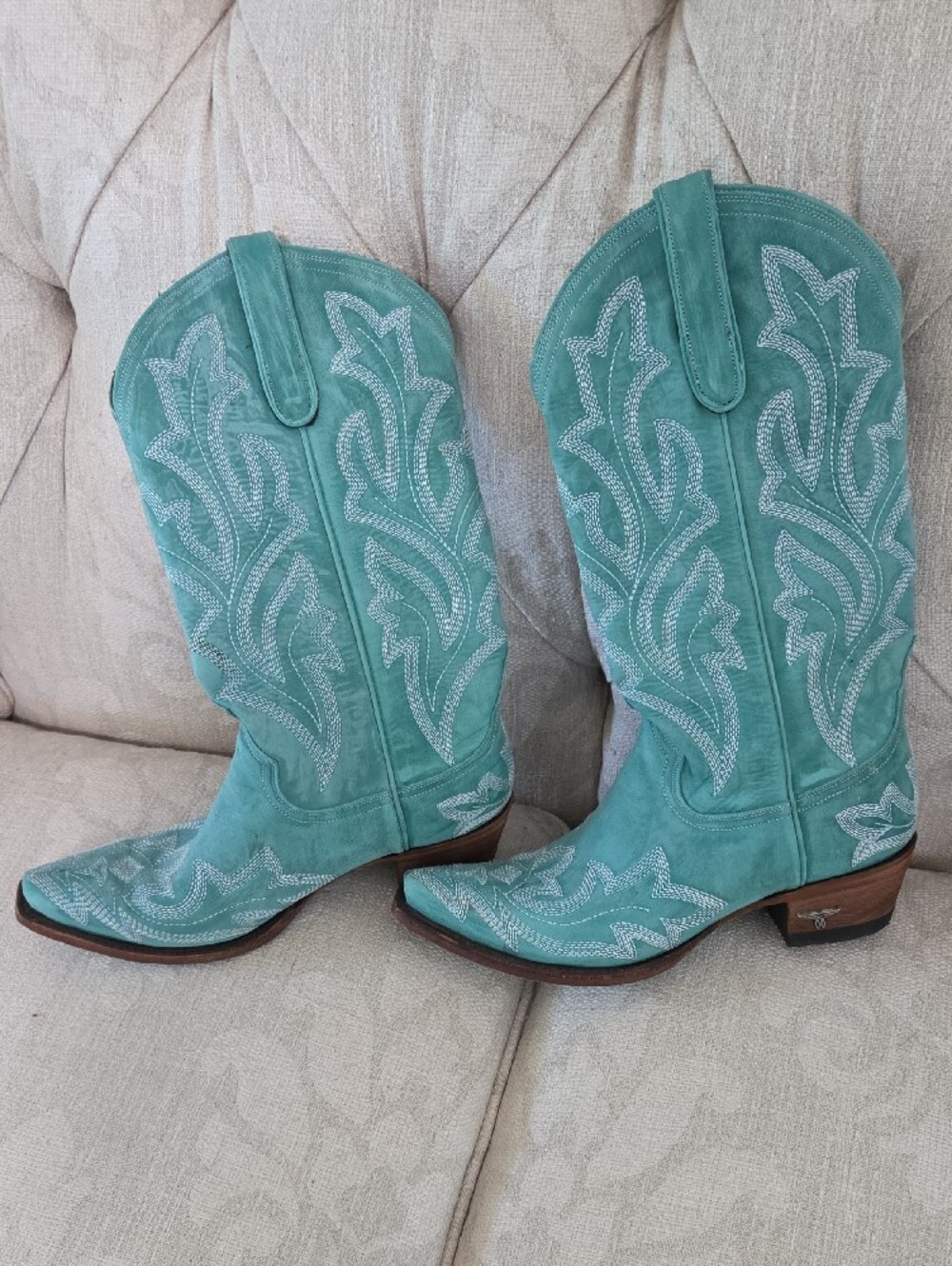 Women's Teal Leather Western Boots - Teal - Picture 3 of 11